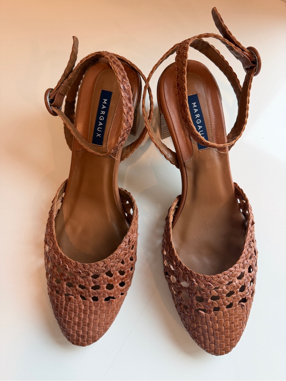 New Margaux Woven Market Heel Saddle Leather Size 11